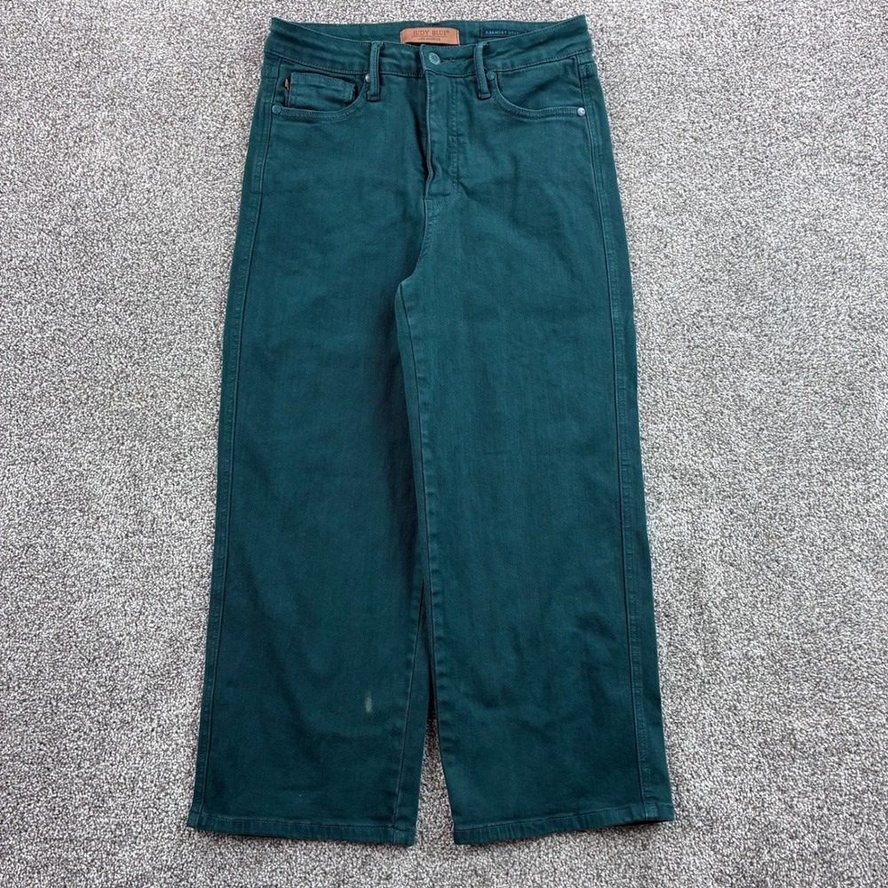 Judy Blue Wide Leg Jeans Women's 7/28 Green Garment Dyed Stretch JB88806